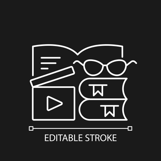 书评视频白色线性图标为黑色图片下载