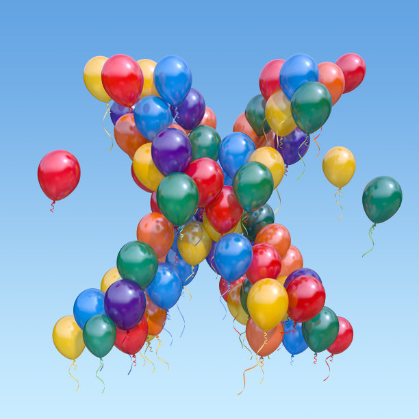 字母X来自空中的气球。发短信祝贺节日，生日，庆祝。图片下载