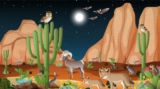 沙漠森林景观夜景与野生图片下载