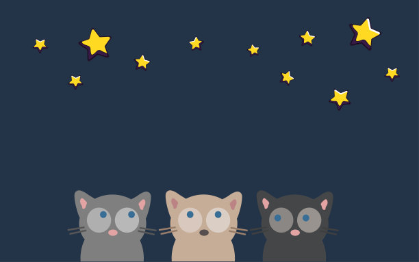 三只猫有趣的明信片。卡通风格插图的猫在夜间的背景。非常适合贴纸、明信片或海报的设计元素。独特而有趣的绘画。图片下载