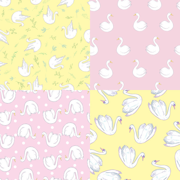 无缝温柔浪漫的图形天鹅鸟图片下载