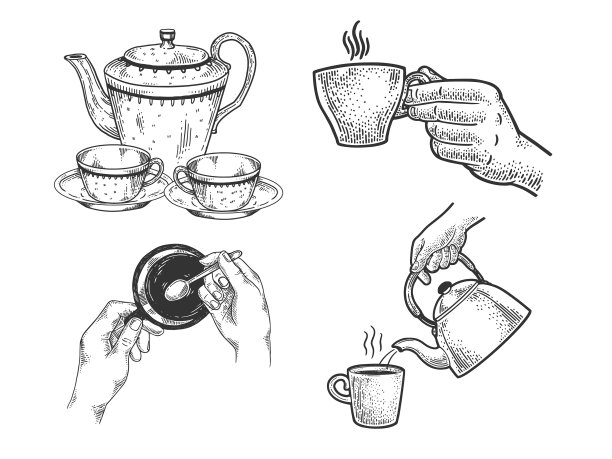 茶具及物品集线画图片下载