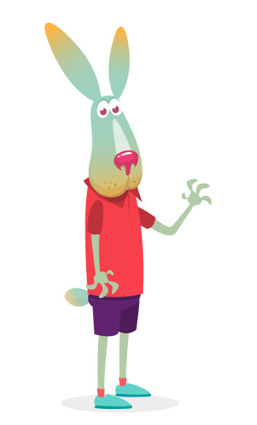 卡通滑稽和快乐的兔子穿着现代的花式服装。向量插图的复活节兔子孤立图片下载