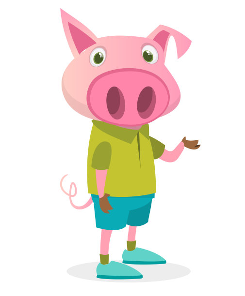 卡通搞笑又快乐的小猪穿着时髦的花式衣服。图片下载