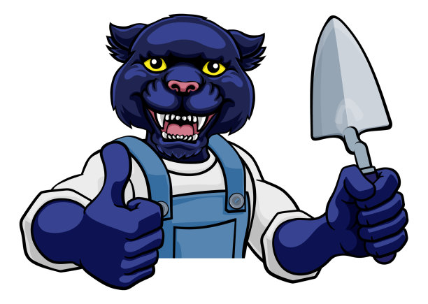 黑豹泥瓦匠握着泥铲工具图片下载