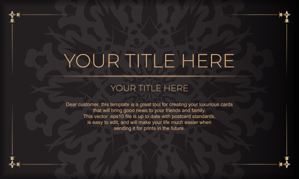 印刷准备邀请设计与复古饰品。黑色体面的背景与豪华的复古饰品和地方的文字。图片下载