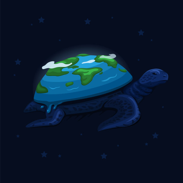 地球在海龟背上，在太空中游泳图片下载