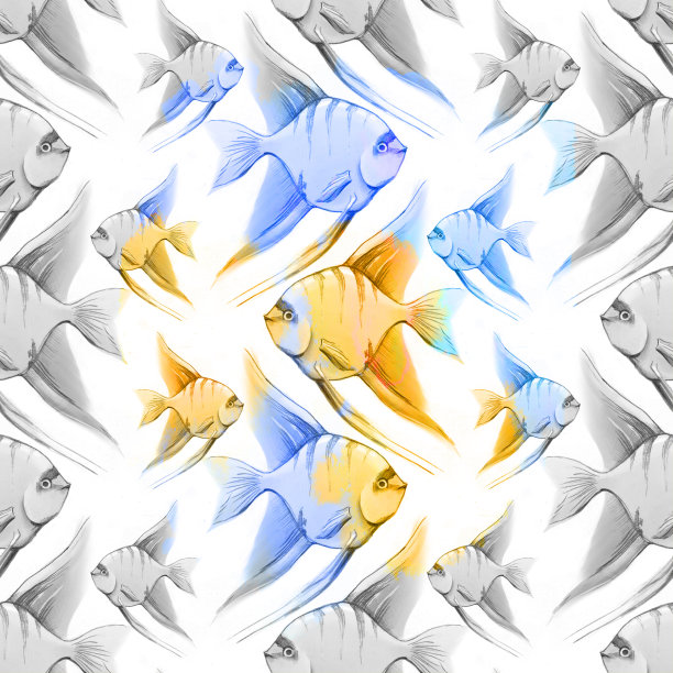 无缝图案的金色的鱼在白色的背景图片下载