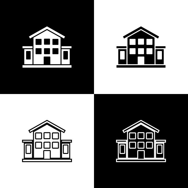 设置房屋图标孤立在黑色和白色图片下载