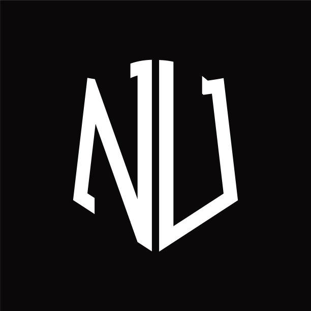 NU字母组合盾牌丝带Logo设计图片下载