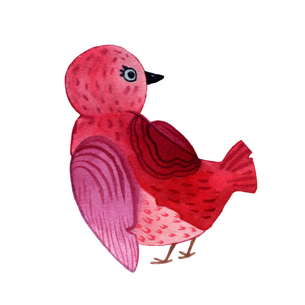 坐在红色水彩知更鸟卡通风格孤立图片下载