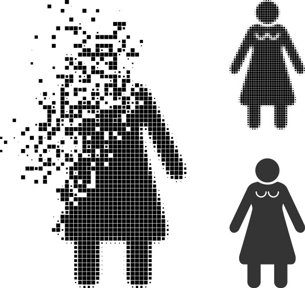 破碎的像素老太婆字形与半色调图片下载