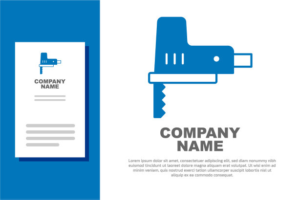 蓝色电动拼图与钢锋利的刀片图标图片下载
