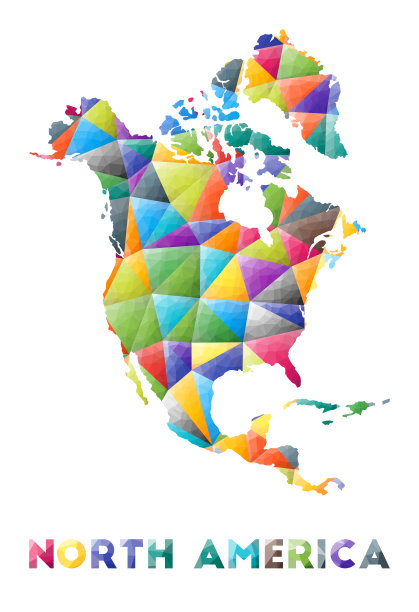 北美洲-彩色的低多大陆形状。图片下载