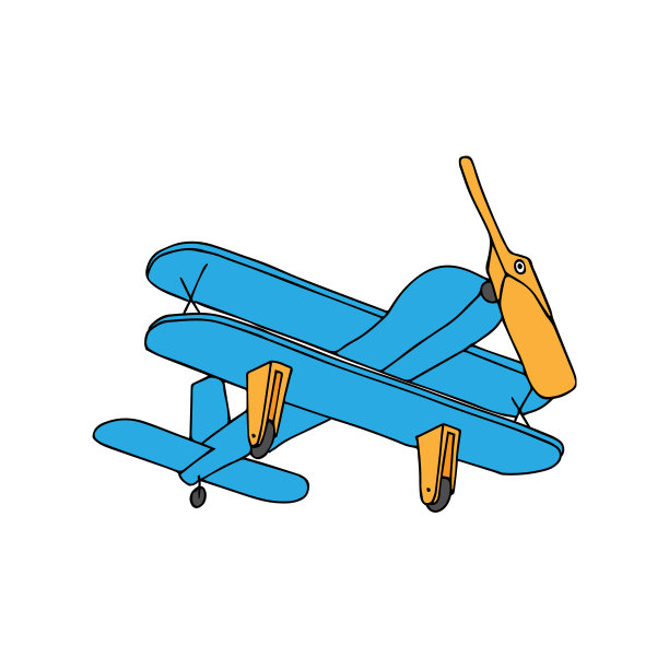 美丽的手绘蓝色矢量插图玩具木飞机孤立在白色的背景图片下载