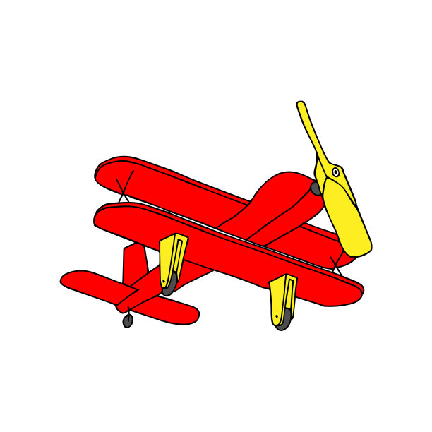 美丽的手绘红色矢量插图玩具木飞机孤立在白色的背景图片下载
