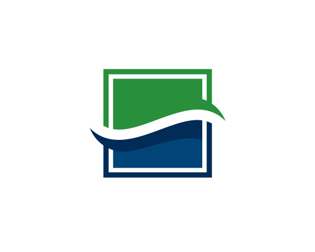 正方形的绿色和蓝色几何被水平s流线负空间分隔图片下载