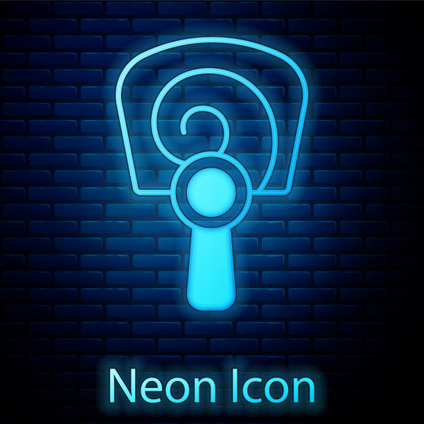 霓虹灯闪烁的韩式手扇图标孤立上图片下载