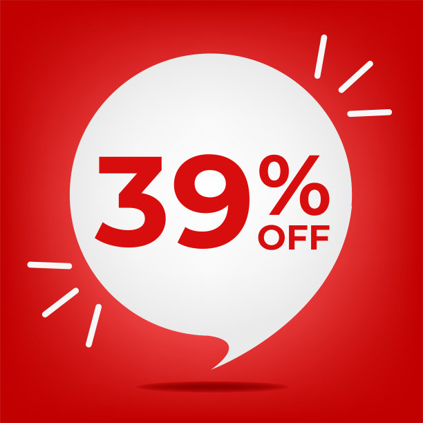 打39%。Banner有百分之三十九的折扣。红色背景向量上的白色气泡。图片下载