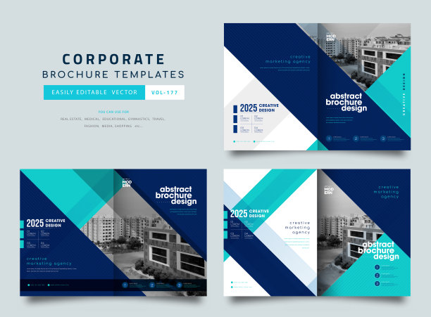 两折宣传册设计与线形状，企业业务模板为两折传单。创意概念折叠传单或小册子集图片下载
