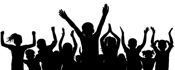 欢呼鼓掌的孩子们，黑色的剪影。矢量图图片下载