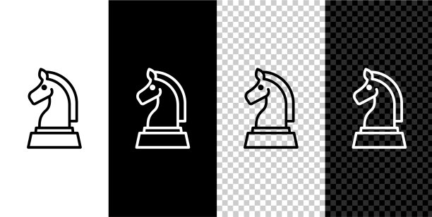 设线象棋图标孤立在黑白上图片下载