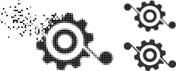 损坏点齿轮解决方案图标与半色调图片下载