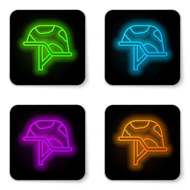 发光的霓虹灯线军用头盔图标孤立上图片下载