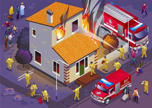 消防队员正在扑灭一间小屋的大火图片下载