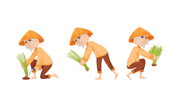 亚洲男子农民在草帽种植图片下载