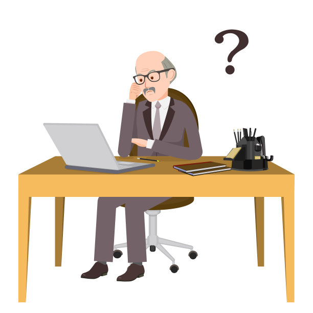 一位老人在他的笔记本电脑前思考图片下载