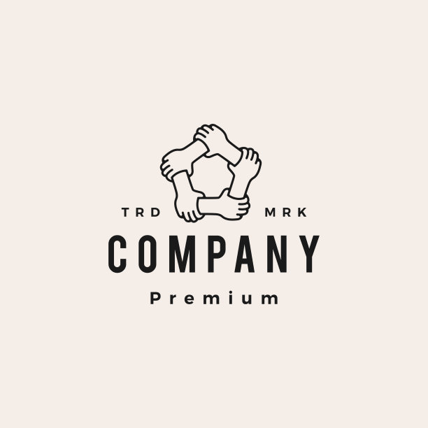 五个手牵手嬉皮士复古标志图片下载