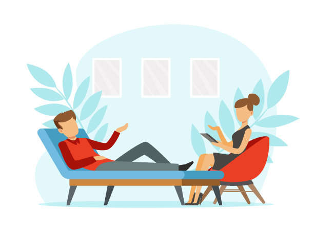 躺在沙发上的男人与心理学家约会图片下载