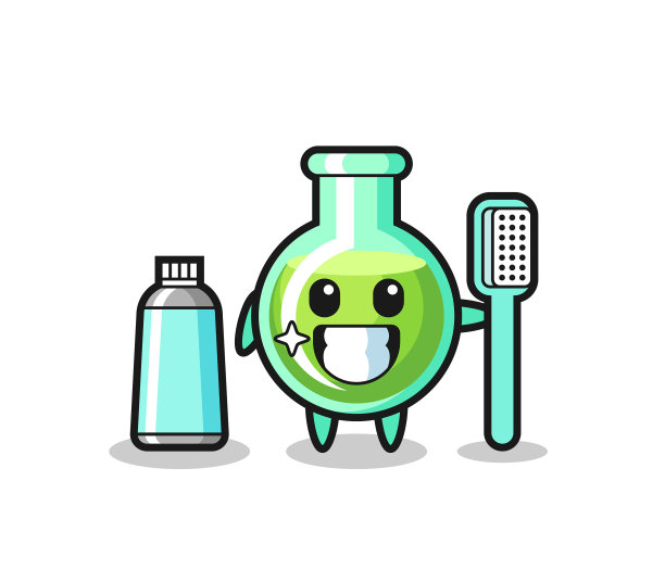 吉祥物实验室烧杯和牙刷图片下载