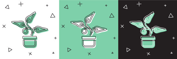 设置盆栽图标隔离在白色和绿色图片下载