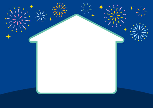 房屋形框架和烟花背景图片下载