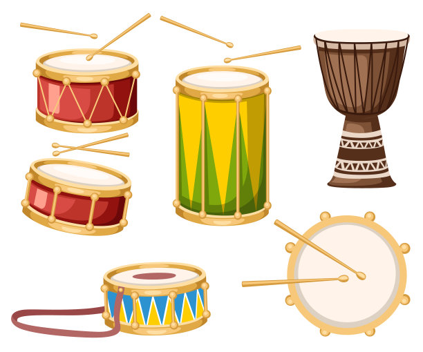 彩色鼓与鼓槌图标集合图片下载