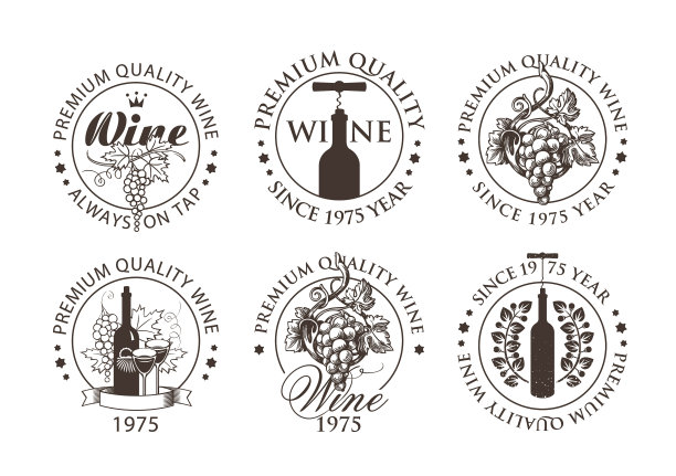 用葡萄和酒瓶设置葡萄酒标志图片下载