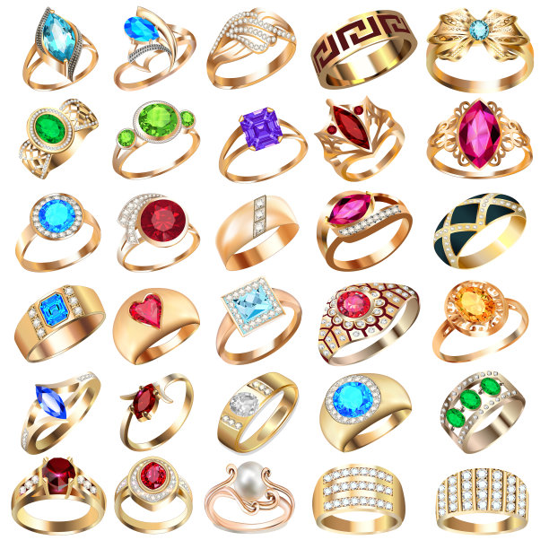 白色背景上镶嵌宝石的戒指图片下载