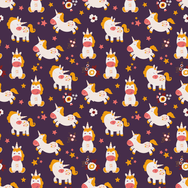 无缝图案与可爱的手绘独角兽图片下载