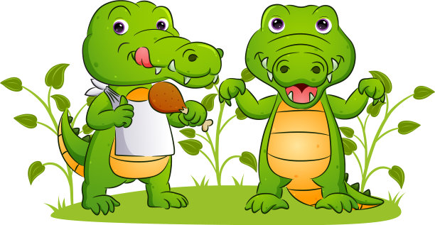 一对鳄鱼正在吃图片下载