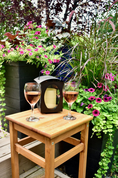 户外绿洲设置在幽静的甲板上，在夏季度假租赁放松，乡村豪华别墅小屋的看法图片下载