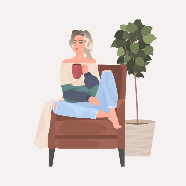 漂亮的年轻女子坐在扶手椅上的女孩图片下载