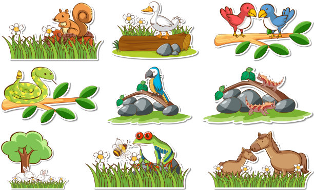 贴纸集不同的野生动物和图片下载