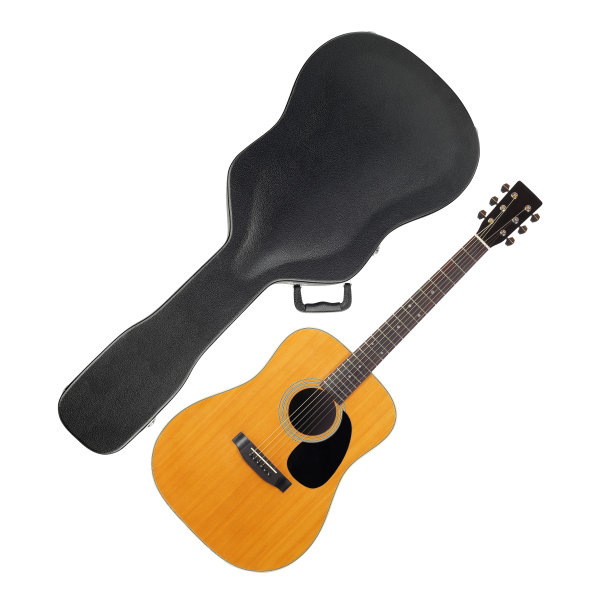 乐器-对角线视图古典复古原声吉他硬盒。孤立的图片下载