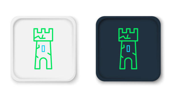 线城堡塔图标孤立在白色图片下载