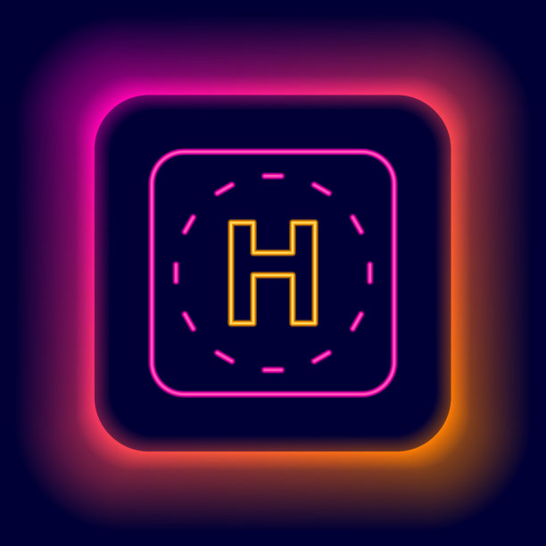 发光的霓虹灯线直升机停机坪图标图片下载