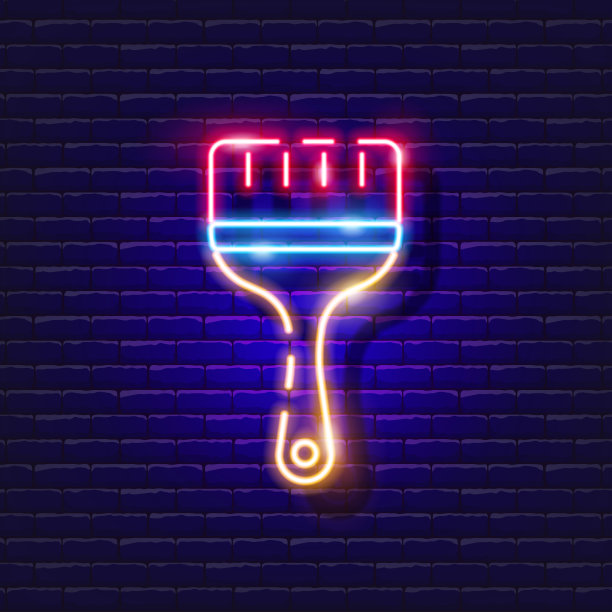 建筑油漆刷霓虹灯图标。矢量插图设计。修理工具发光的标志。施工工具的概念。图片下载