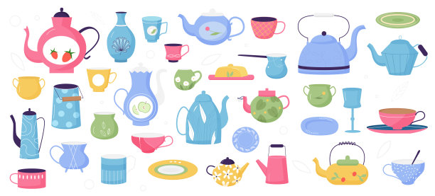 厨房陶瓷复古餐具套装，复古厨房器皿或陶器收藏图片下载
