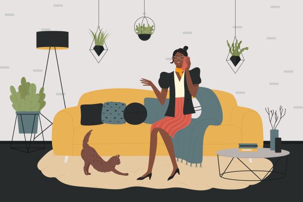 人和宠物朋友，和动物的友谊，女商人和小猫玩耍图片下载